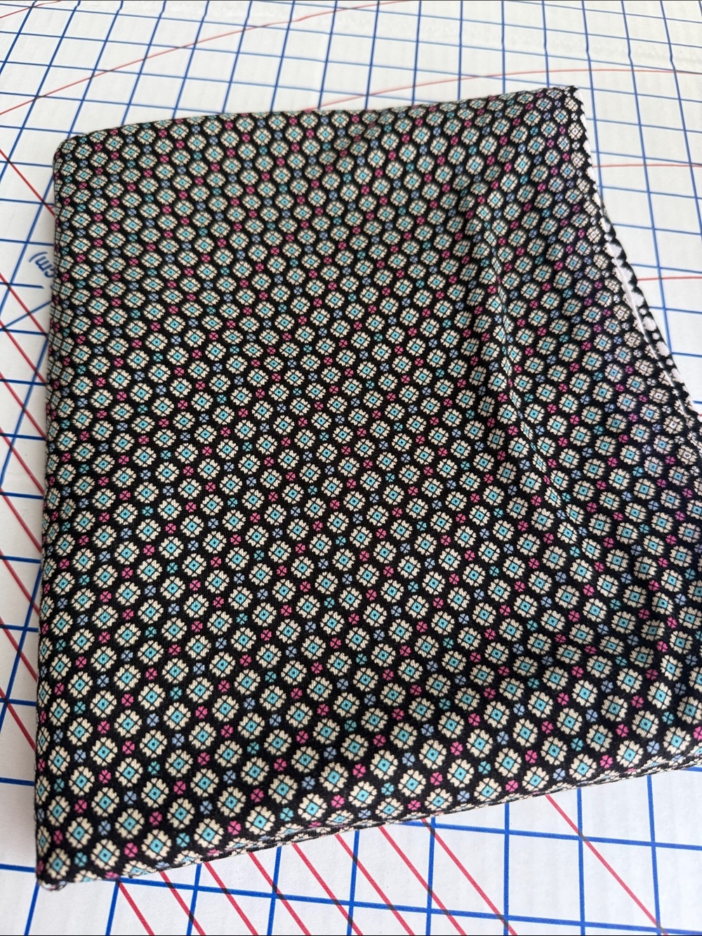 Vintage 70s 80s Geometric Polyester Knit Fabric Black Turquoise 2.5 Yards